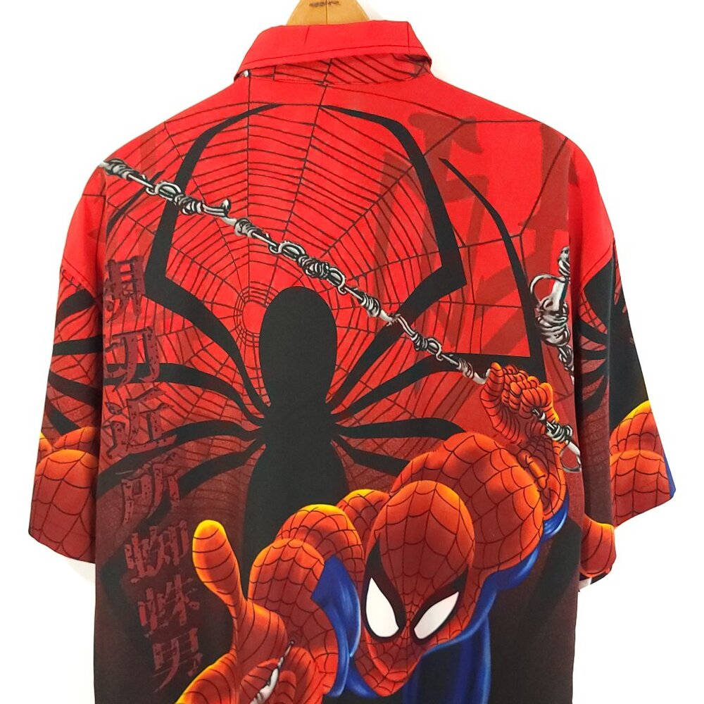 Vintage Spiderman Shirt Men's Large Black Red Button Front Changes Marvel 00s - Picture 6 of 9